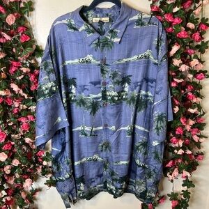 Tommy Bahama Blue Green Hawaiian Forest Button Up Shirt Vacation Beach 2XL